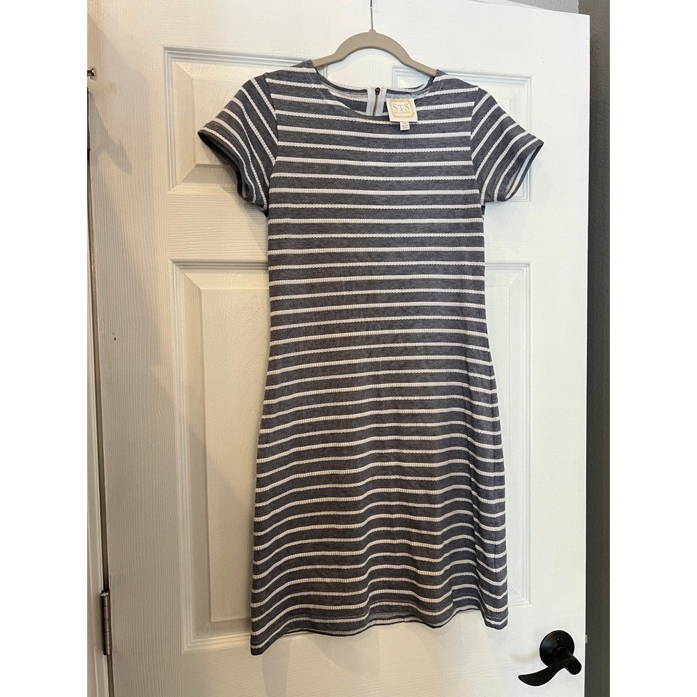 Sail to Sable Dress Polyester Cotton Striped Nautical Preppy Navy White XS